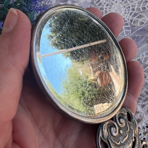 Vintage Hans Jensen Denmark Silver-plate Pocket/Purse Mirror Country Music Scene - Picture 7 of 9